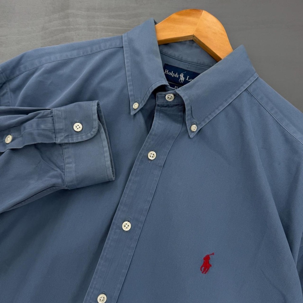 Vintage Polo Ralph Lauren Button Down Shirt Blue Blake Cotton Long Sleeve Large